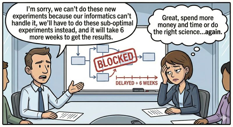 Cartoon of a CSO being informed that they can't do the science they really want because their software won't enable it.